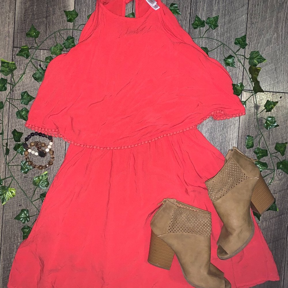 Midi Coral Halter River pleated dress Size Medium